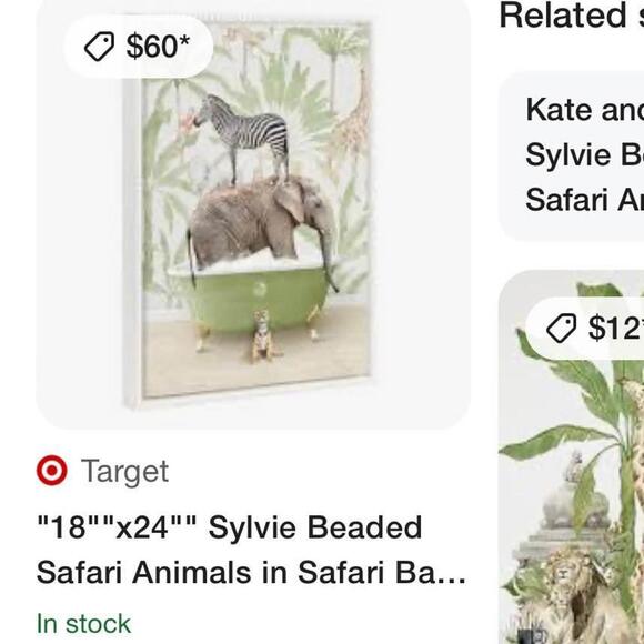 Kate and Laurel Sylvie Beaded Safari Animals in Bath Framed Canvas Wall Art - Picture 4 of 4